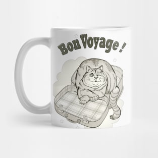 Illustration of funny cat preparing to journey. Mug